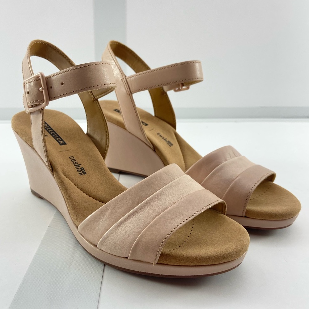 Clarks Lafley Aletha Wedge Sandals Dusty Pink Leather Size 5.5